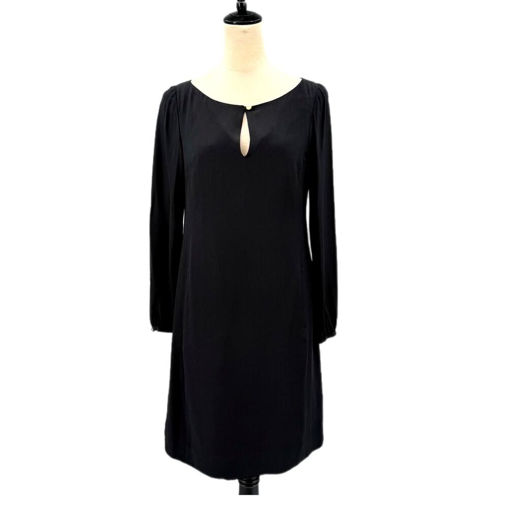 Tory Burch Silk Long Sleeve Keyhole Neck Gold Button Knee Length Shift Dress